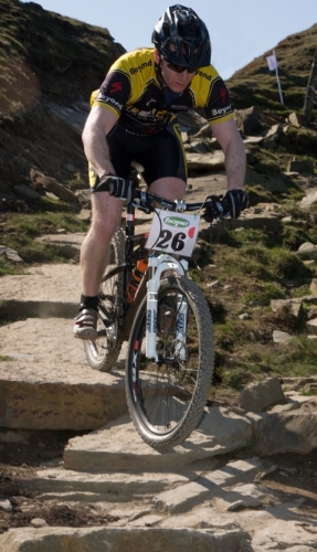 The quarry descent tested your mettle,  just check out the trail behind me, the white flag is the 'caution' before the descent proper starts.  I like rough trails but this section had my heart in my mouth and definitely kept me focused!